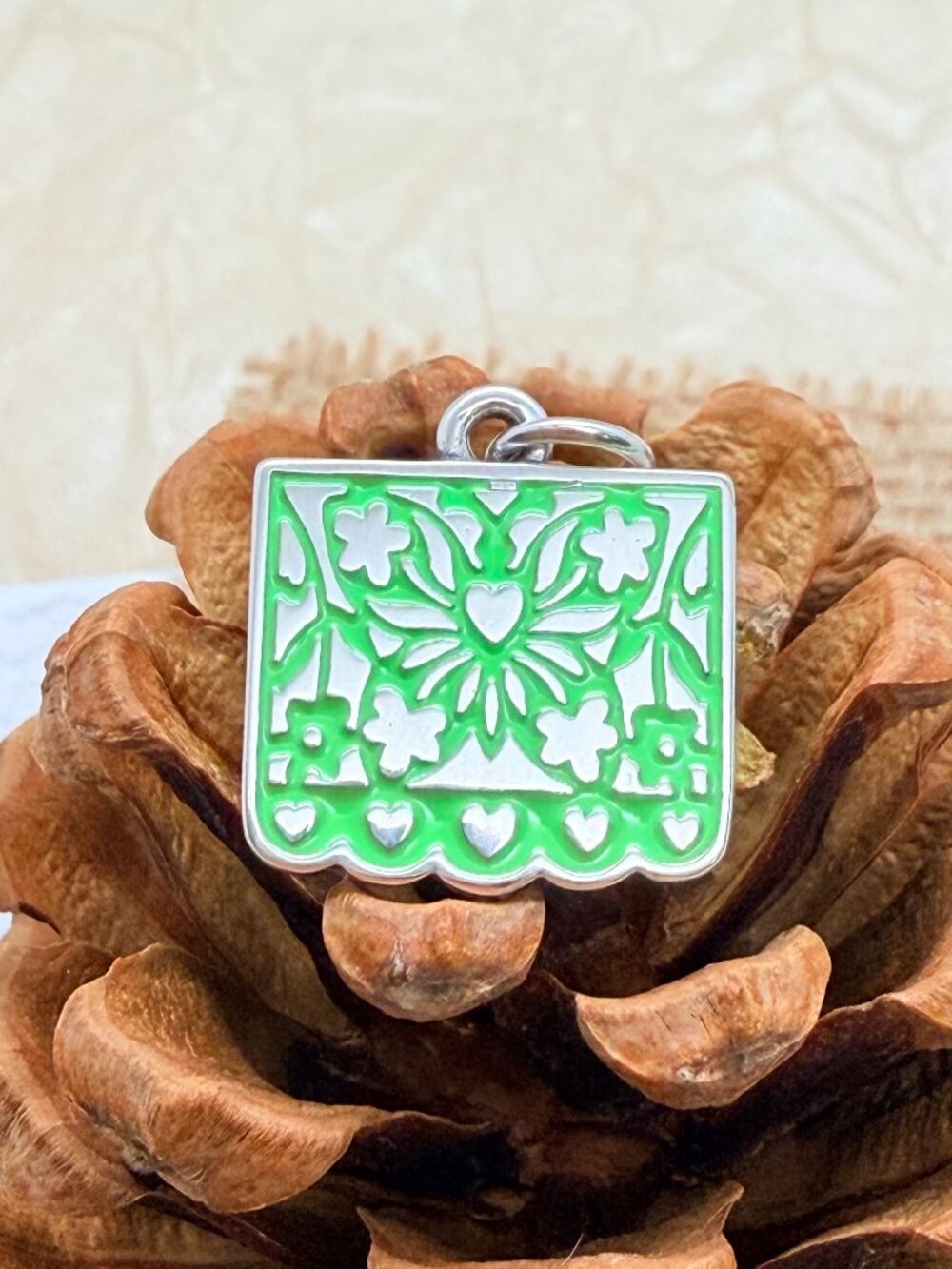 James Avery Green Enamel Papel Picado Charm Sterling Silver Fiesta
